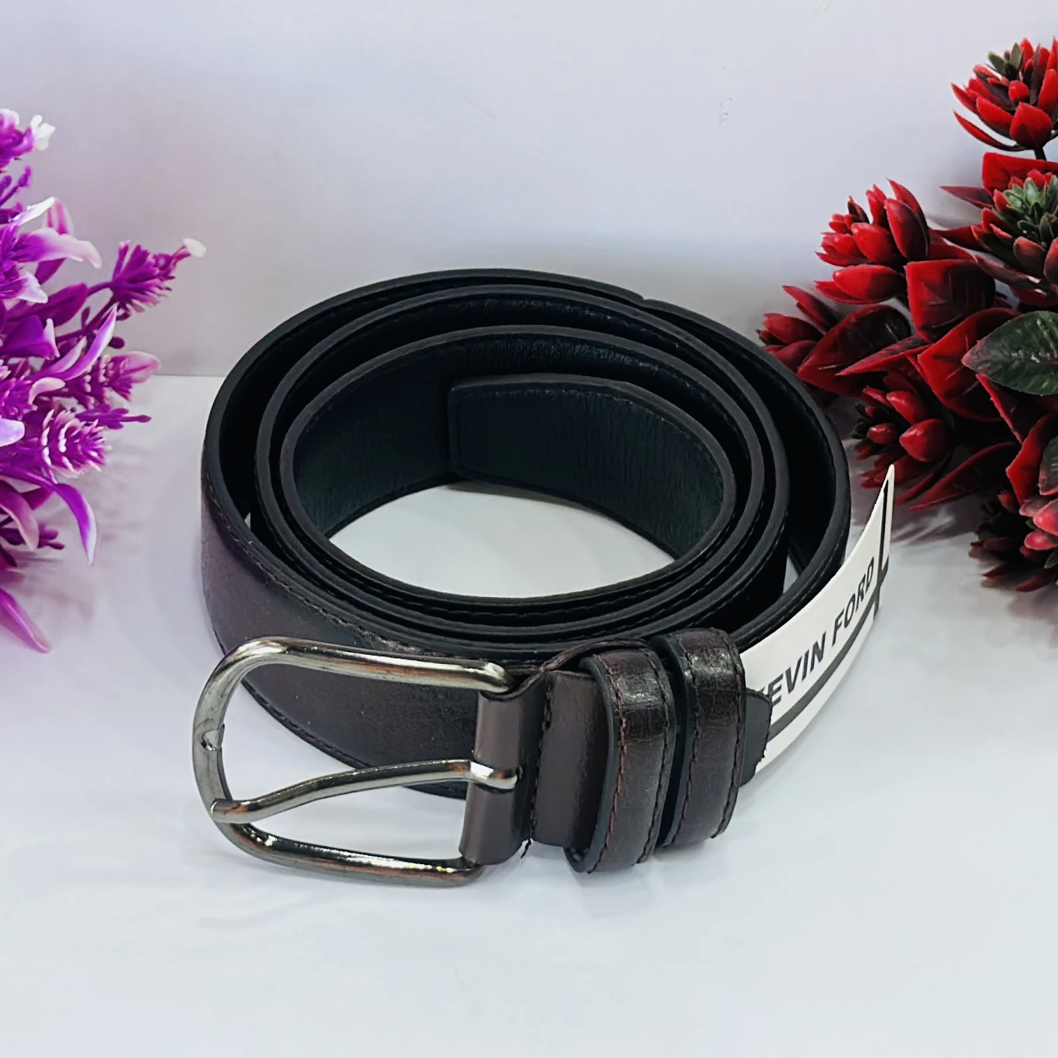 Brown leather men's belt