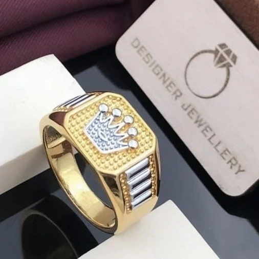 Gold toned men's crown ring