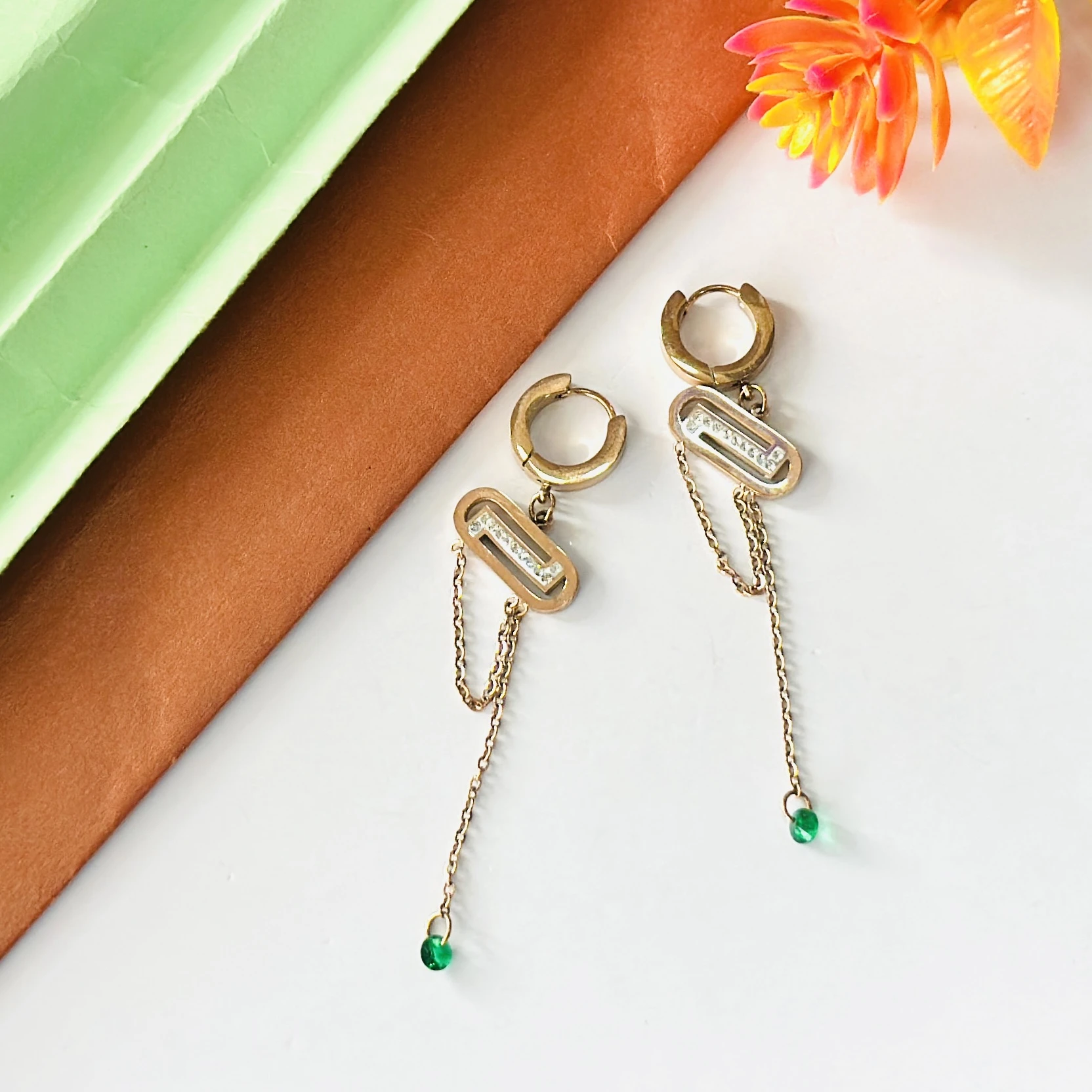 Rose gold and diamond drop earrings