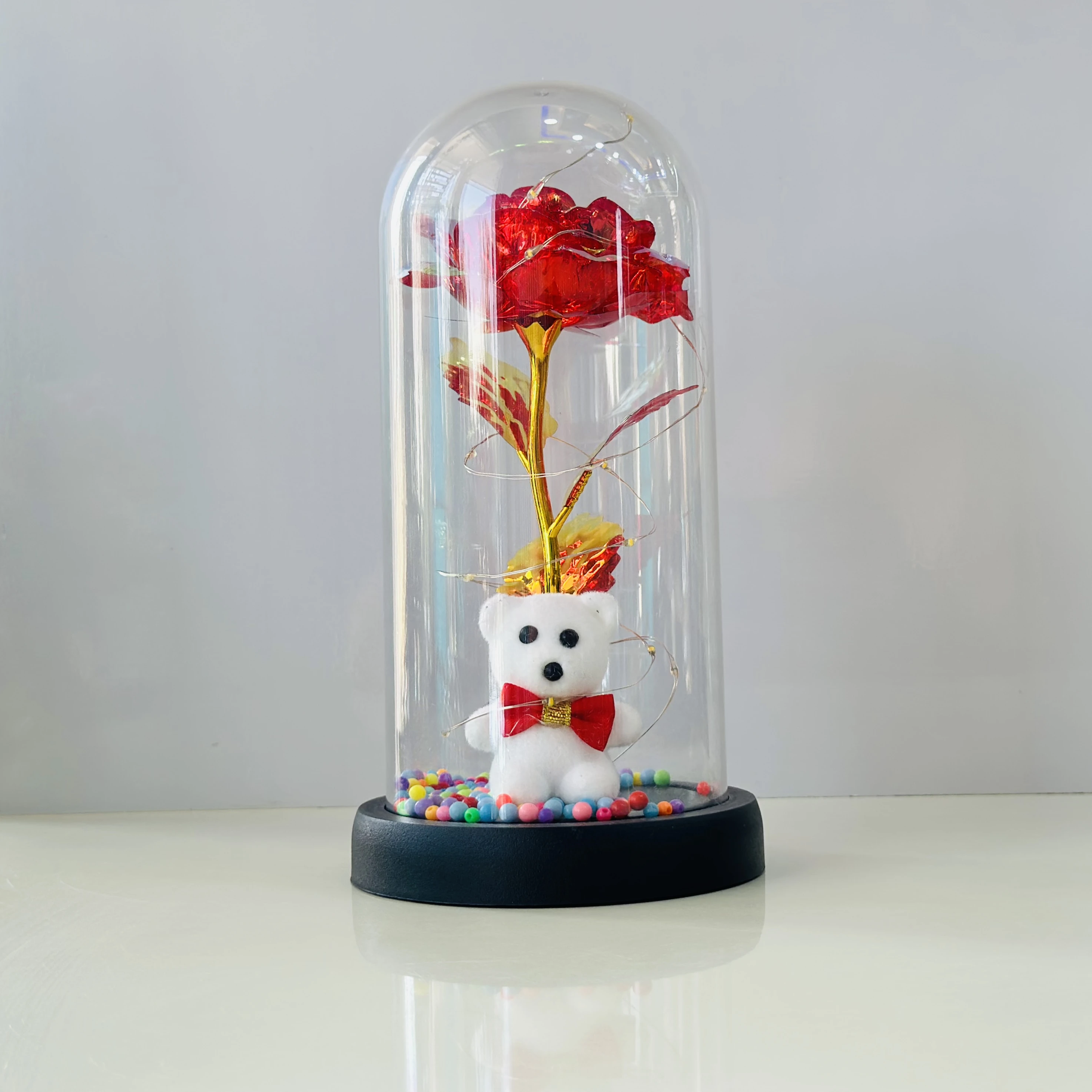 Red Rose with Teddy Bear & LED Light(SKU-Z7A2SO)