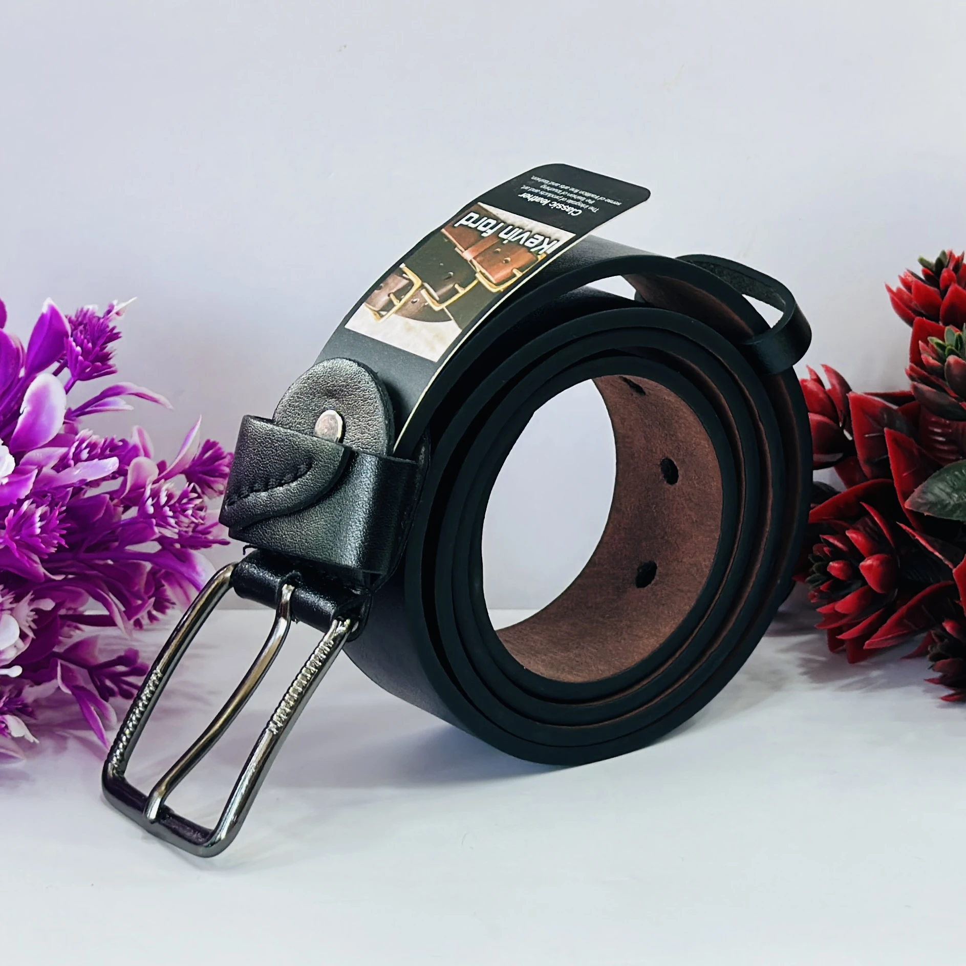 Black leather men's belt