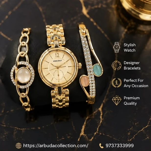 Ladies Analog Watch & Bracelet Combo