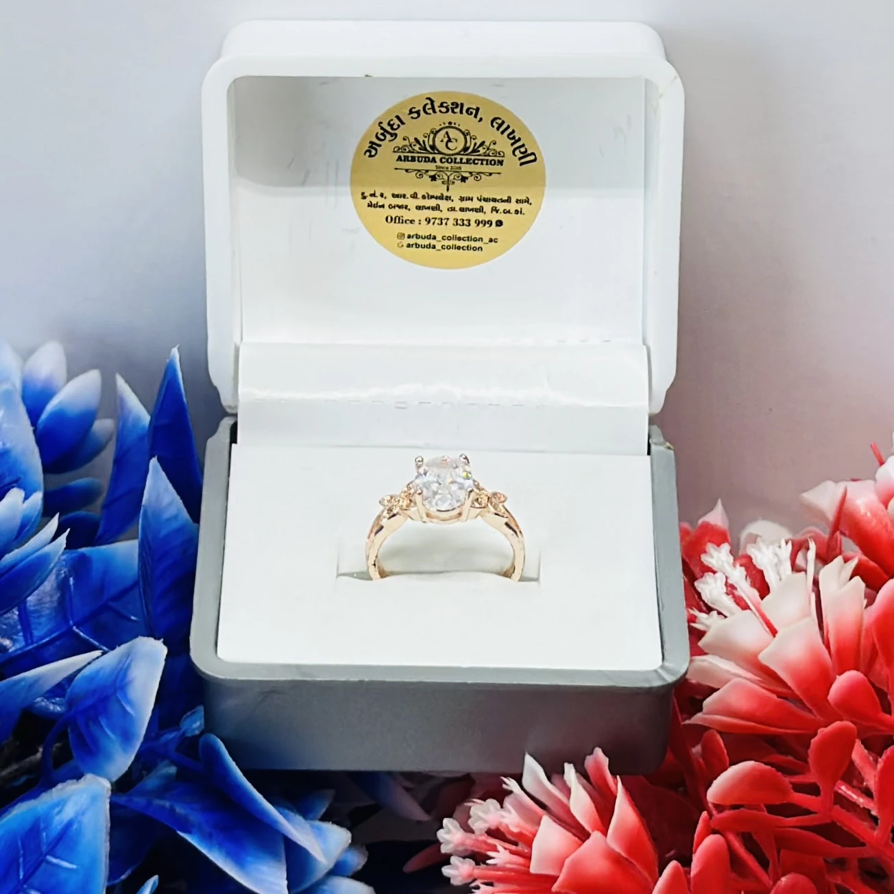 Rose gold ring with an oval center stone