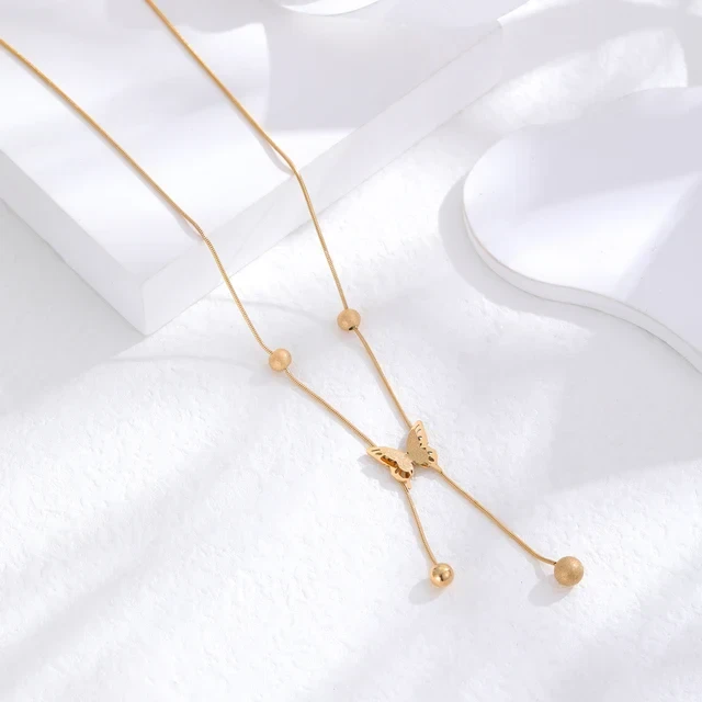 stainless steel long butterfly layered necklace