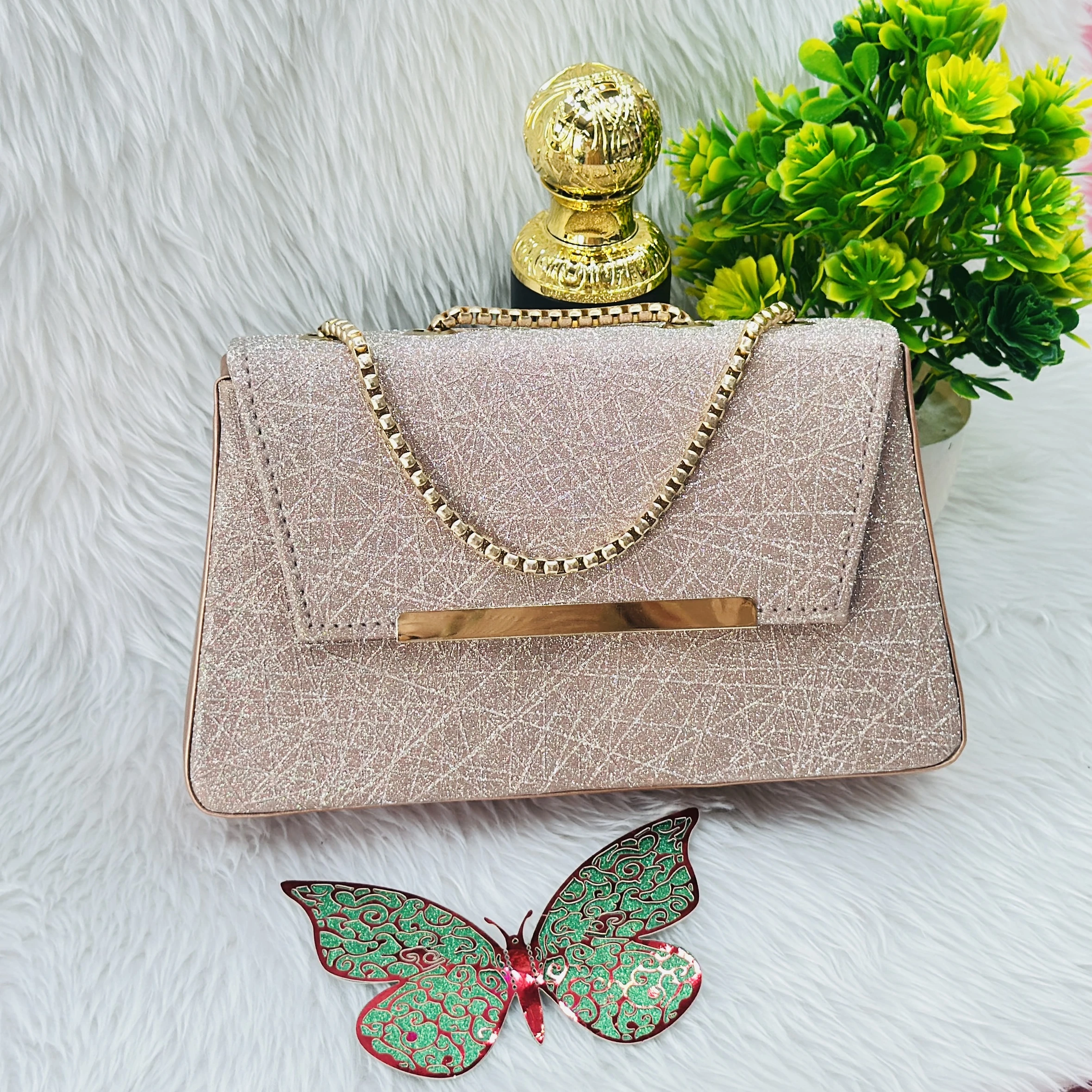 women's glittered or shimmer party-wear sling clutch bag