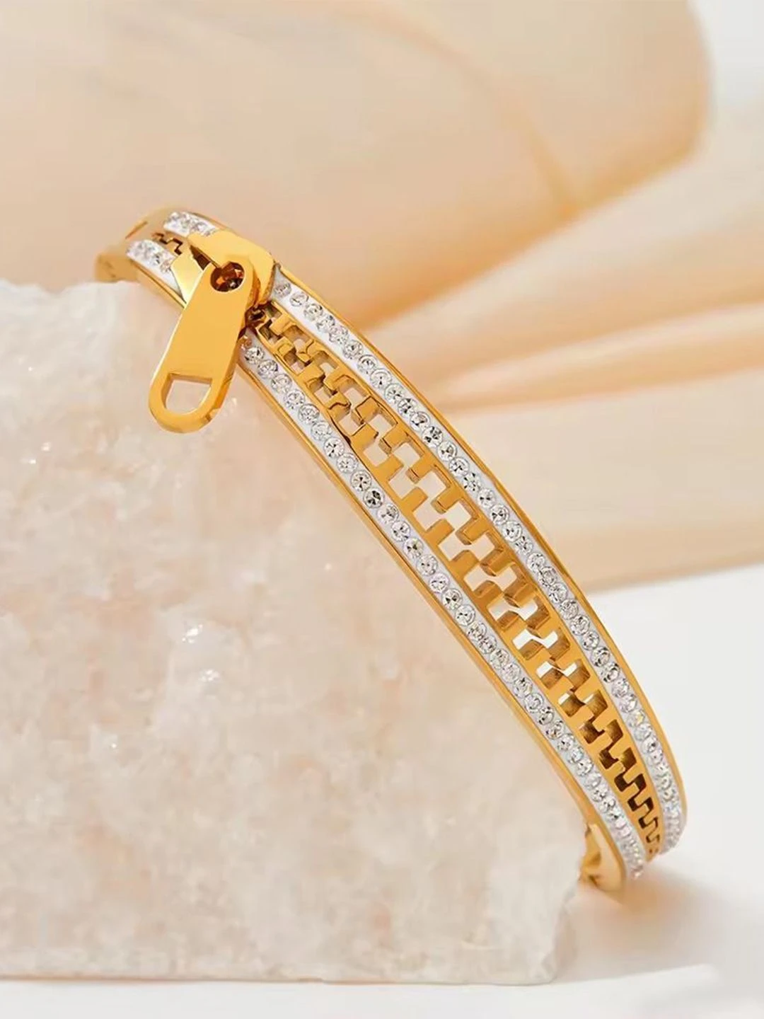stainless steel gold-plated zipper bangle