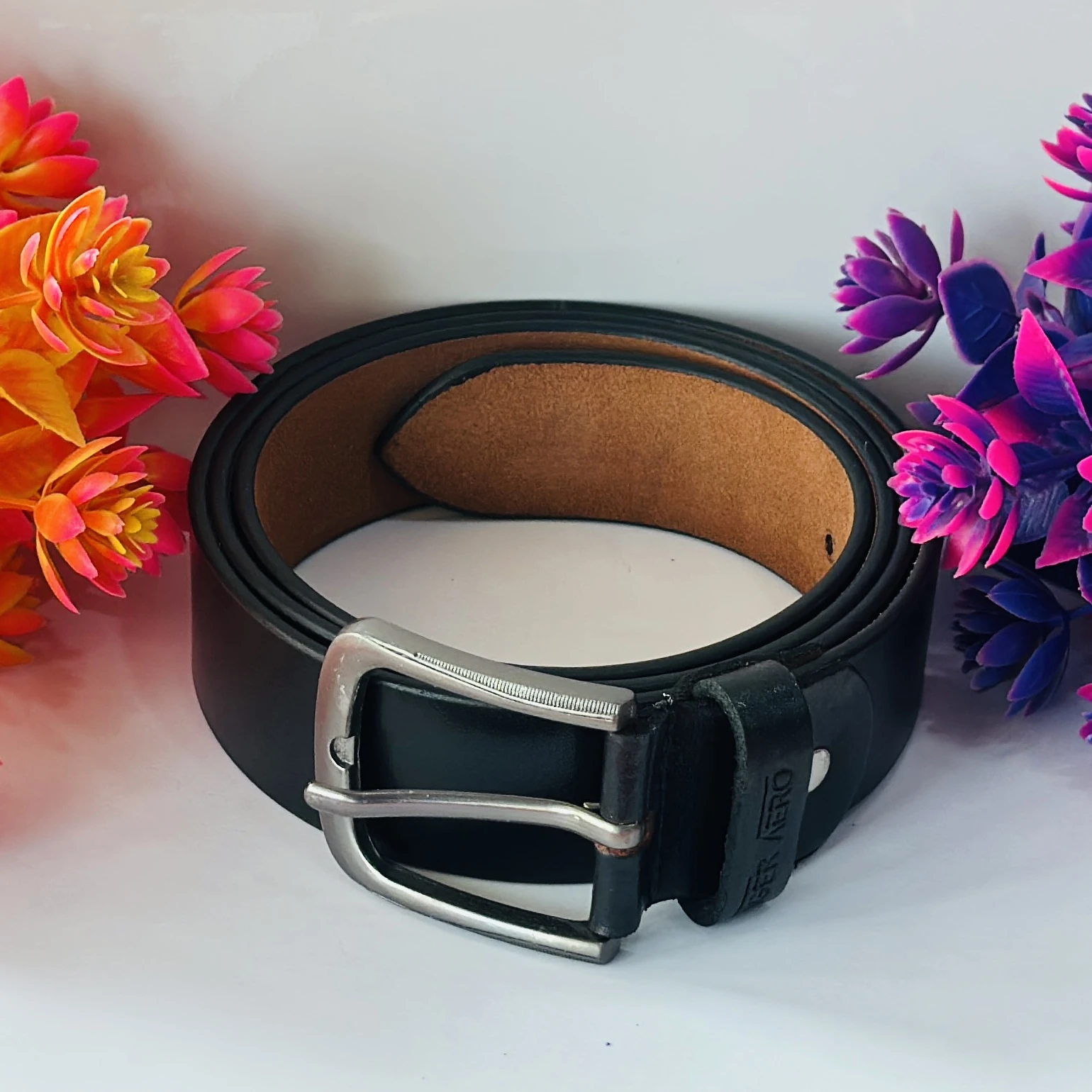 Black genuine leather men's formal belt