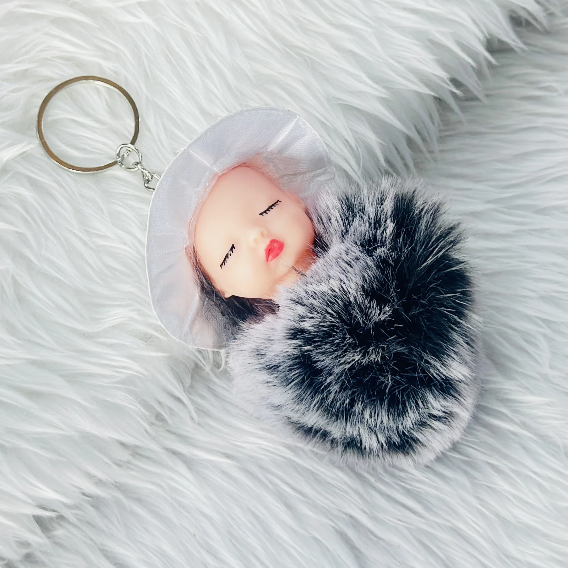 Cute Sleeping Doll Fake Fur Key Chain