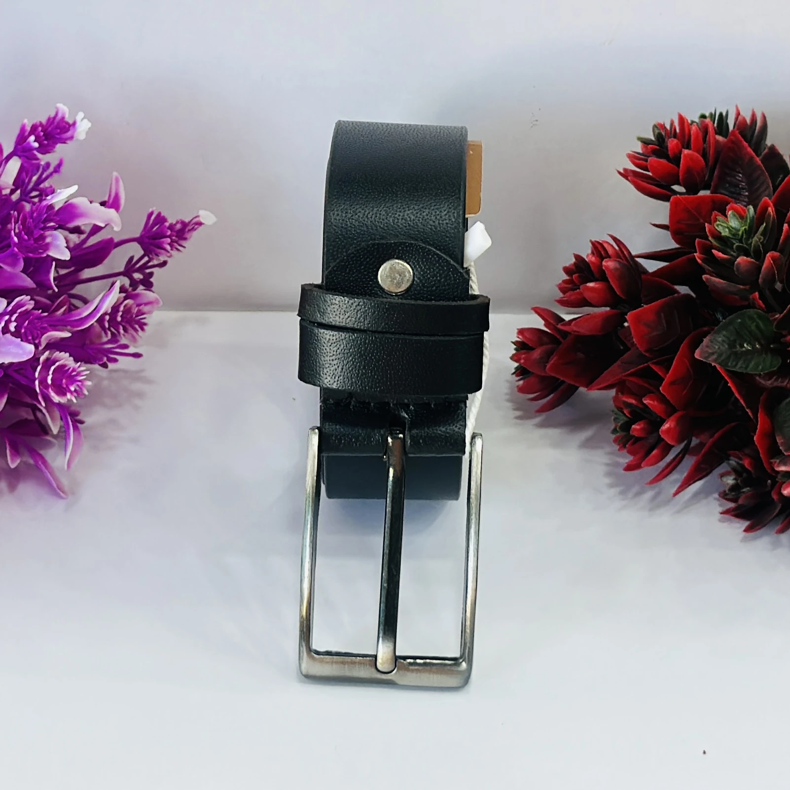 Black genuine leather men's belt