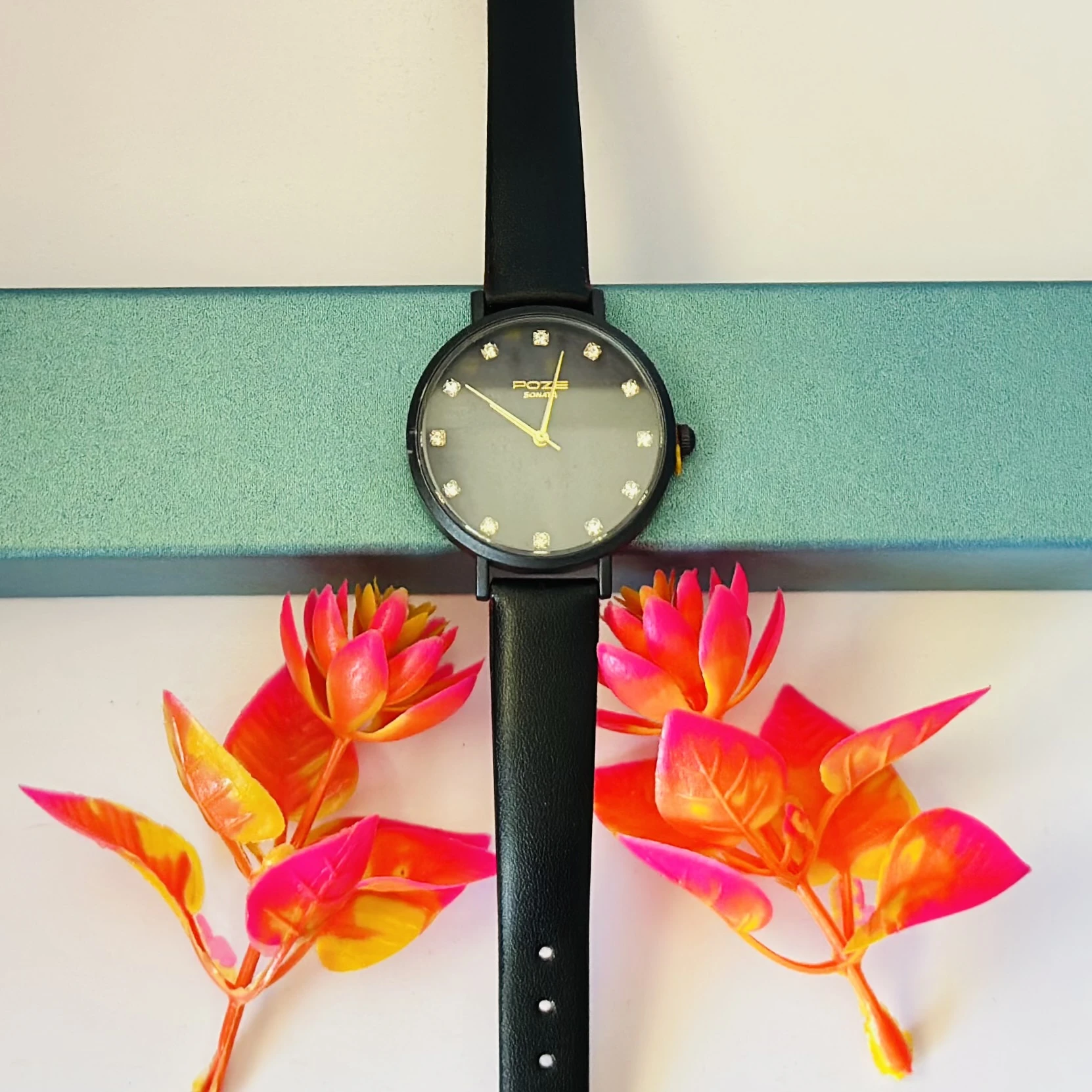 Poze by Sonata Quartz Analog Black Dial PU Leather Strap Watch for Women