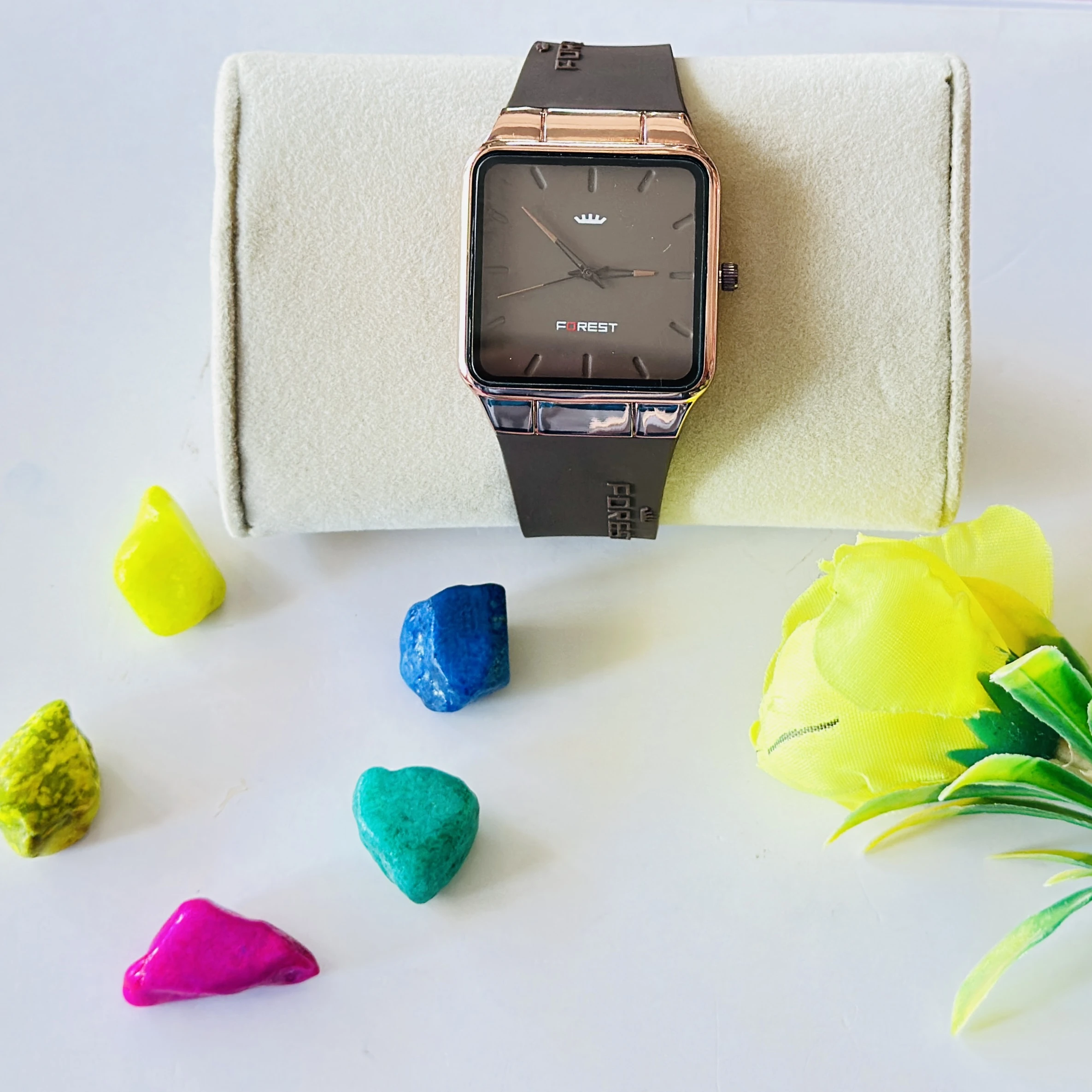 Forest Men's Analog Watch with a square dial case and quartz movement.