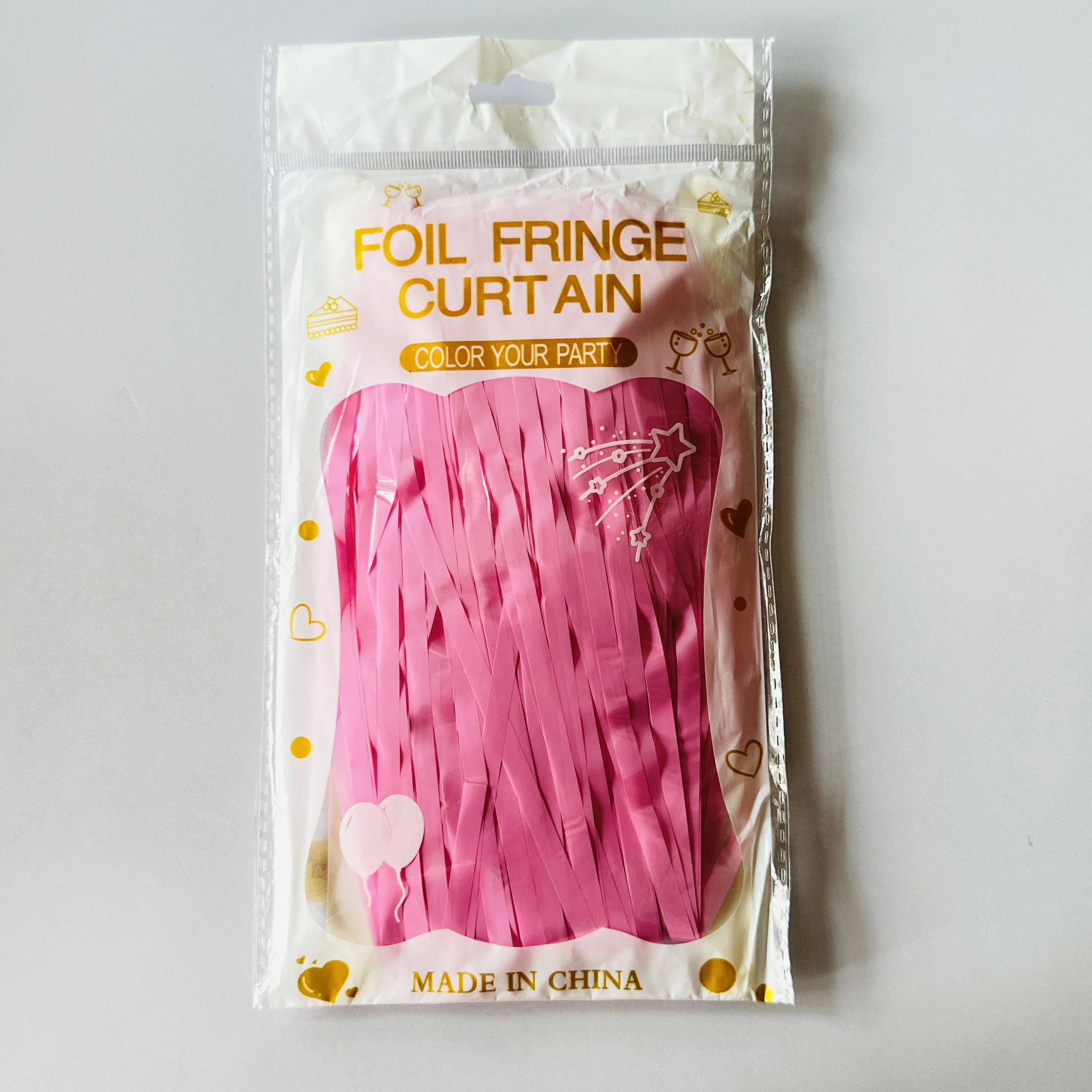pink foil fringe curtains