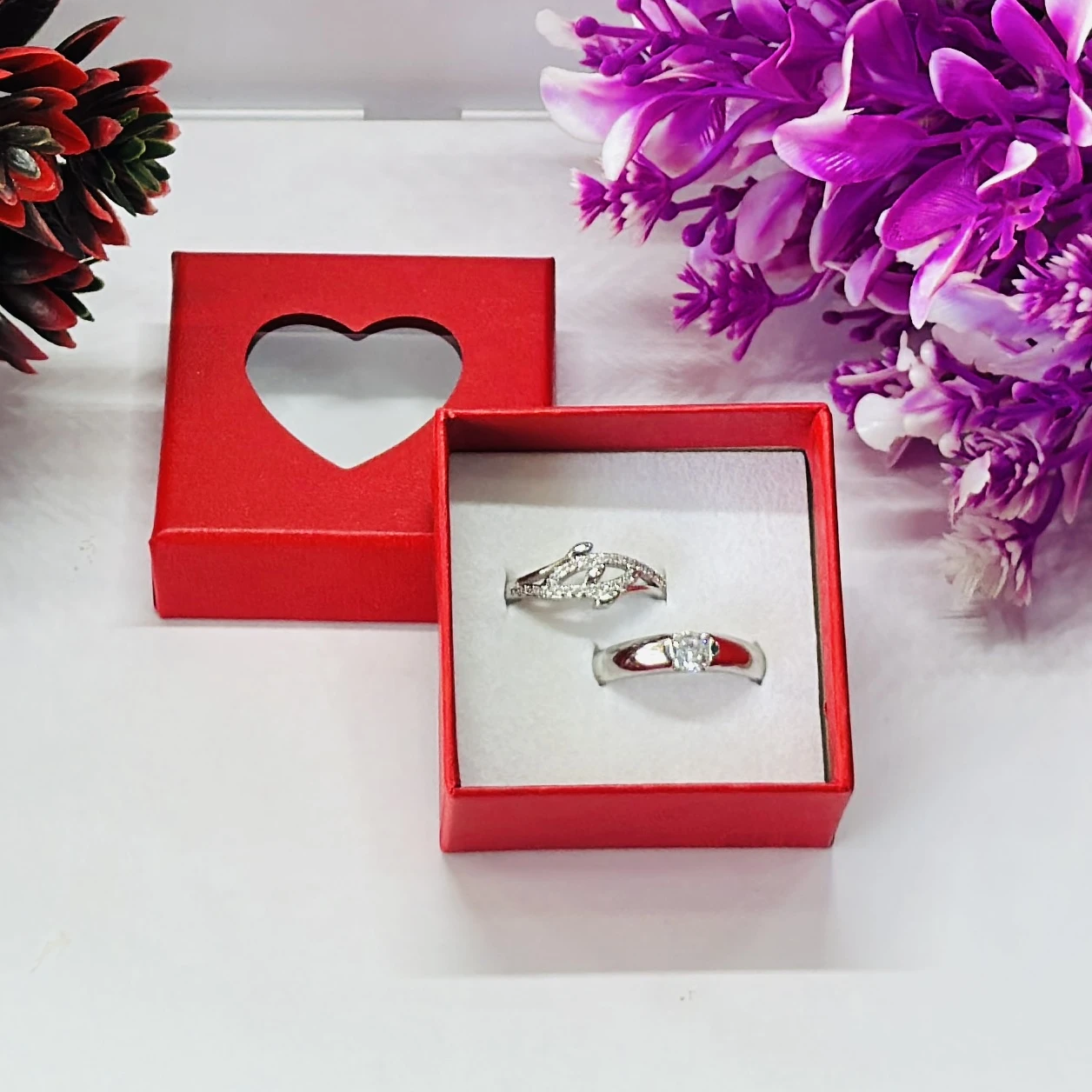 Silver Plated Zirconia Studded Ring Set for Couples