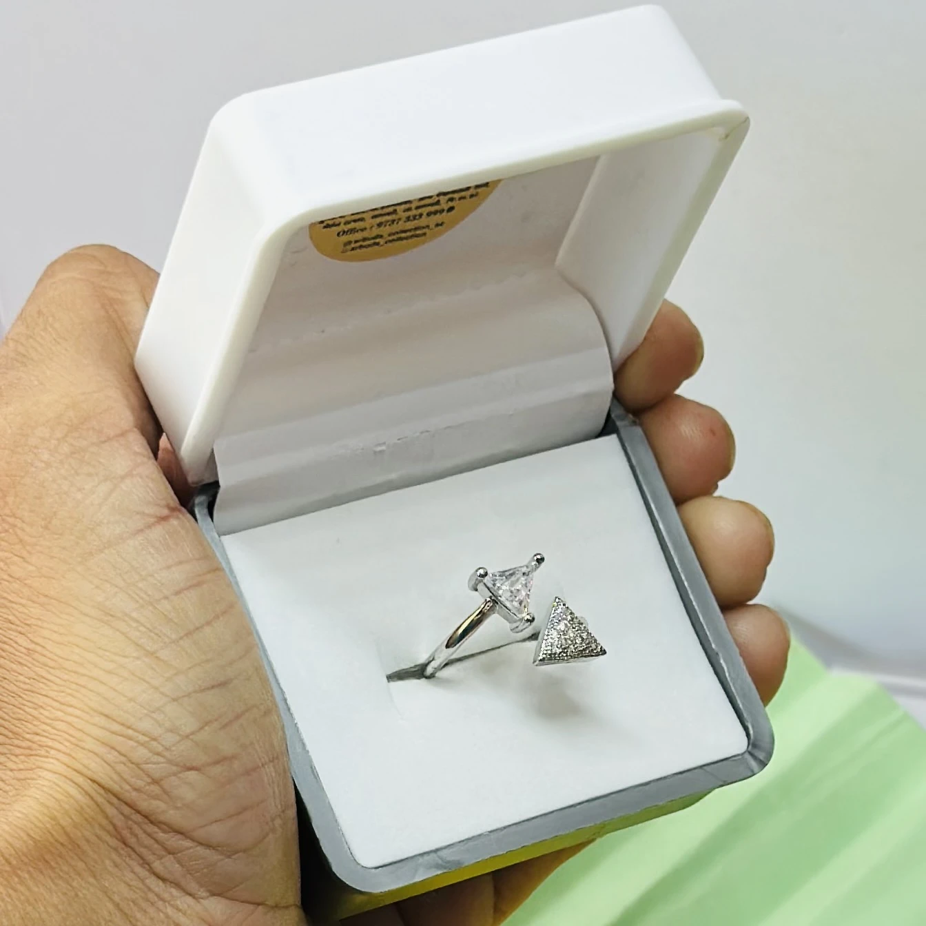 sterling silver clear cubic zirconia triangle stacking ring set.