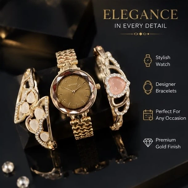 Ladies Analog Watch & Bracelet Combo