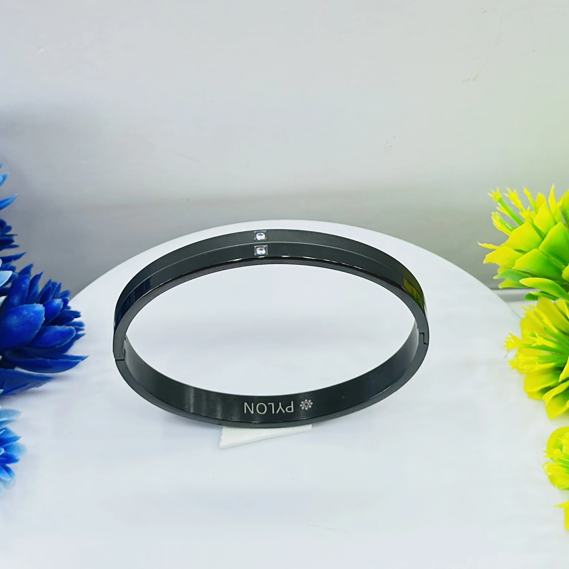 Black stainless steel bangle bracelet
