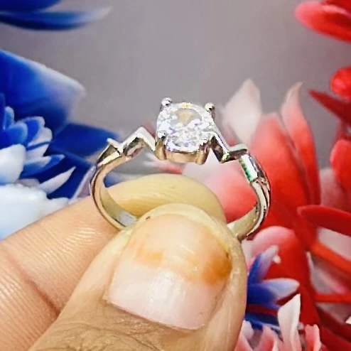 sterling silver solitaire ring featuring a round white stone.