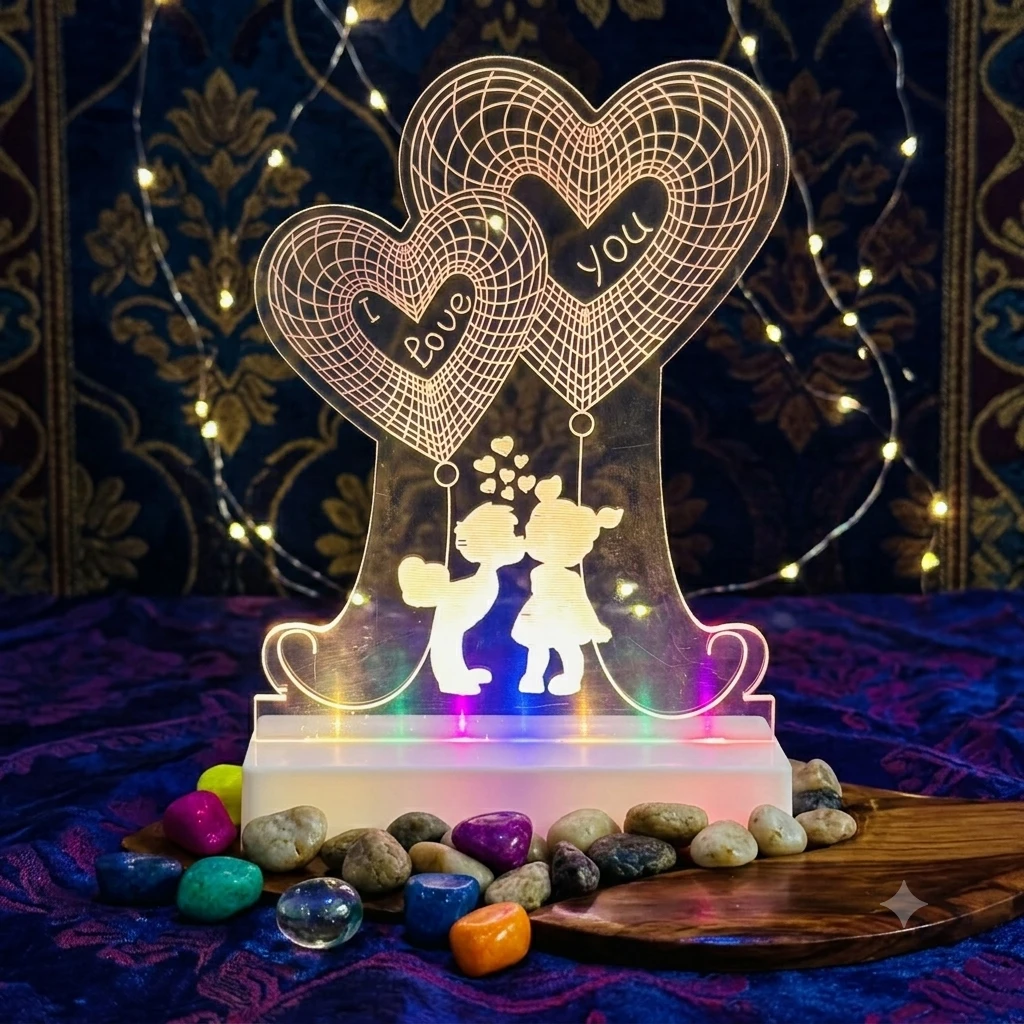 3D illusion LED night lamp with a "Heart Couple" design.(SKU-T1H4WF)