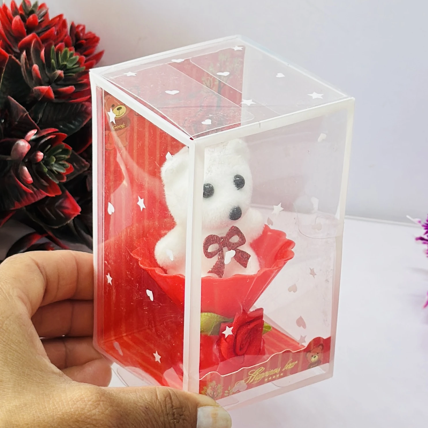 White plush teddy bear gift set