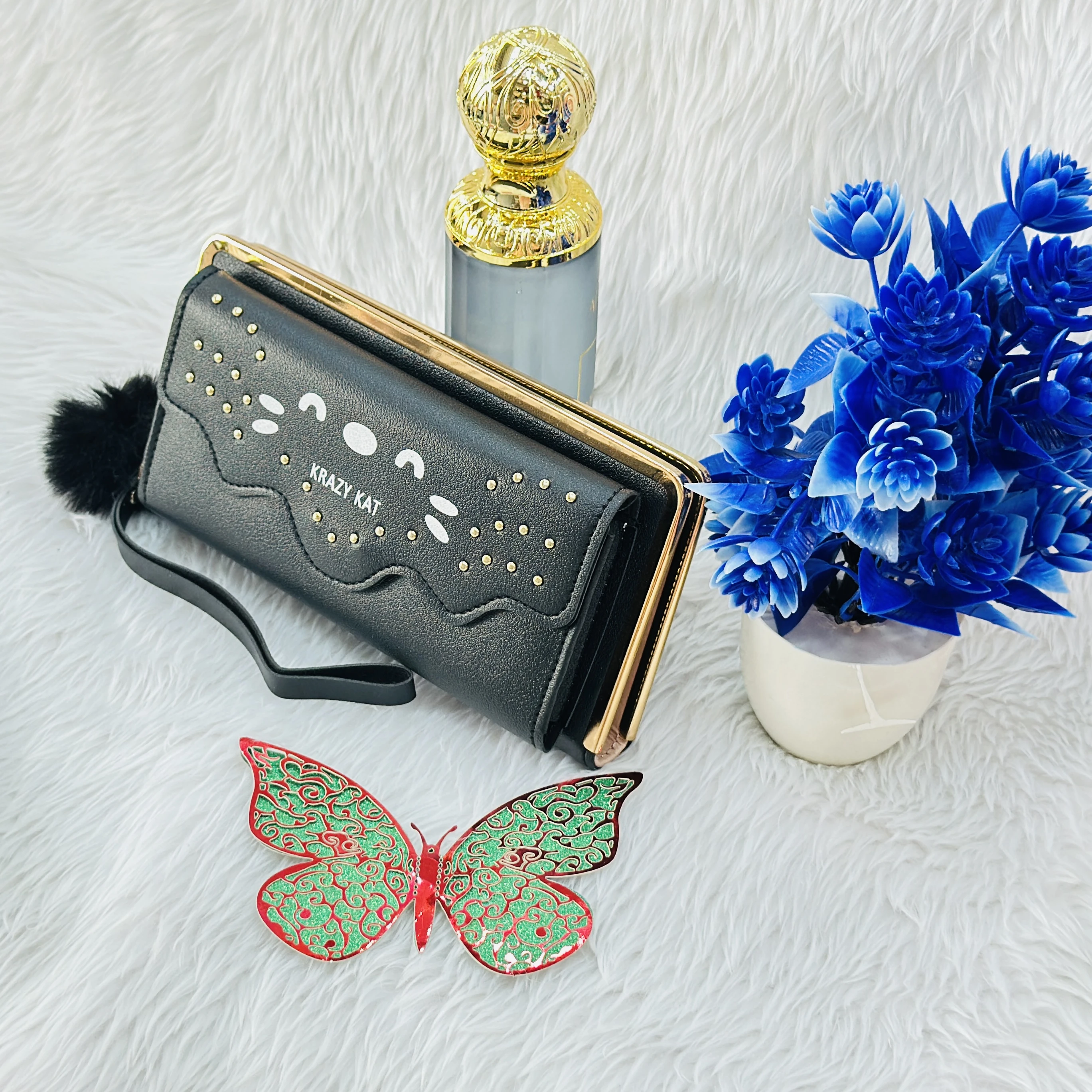 Black PU leather hand purse or wallet
