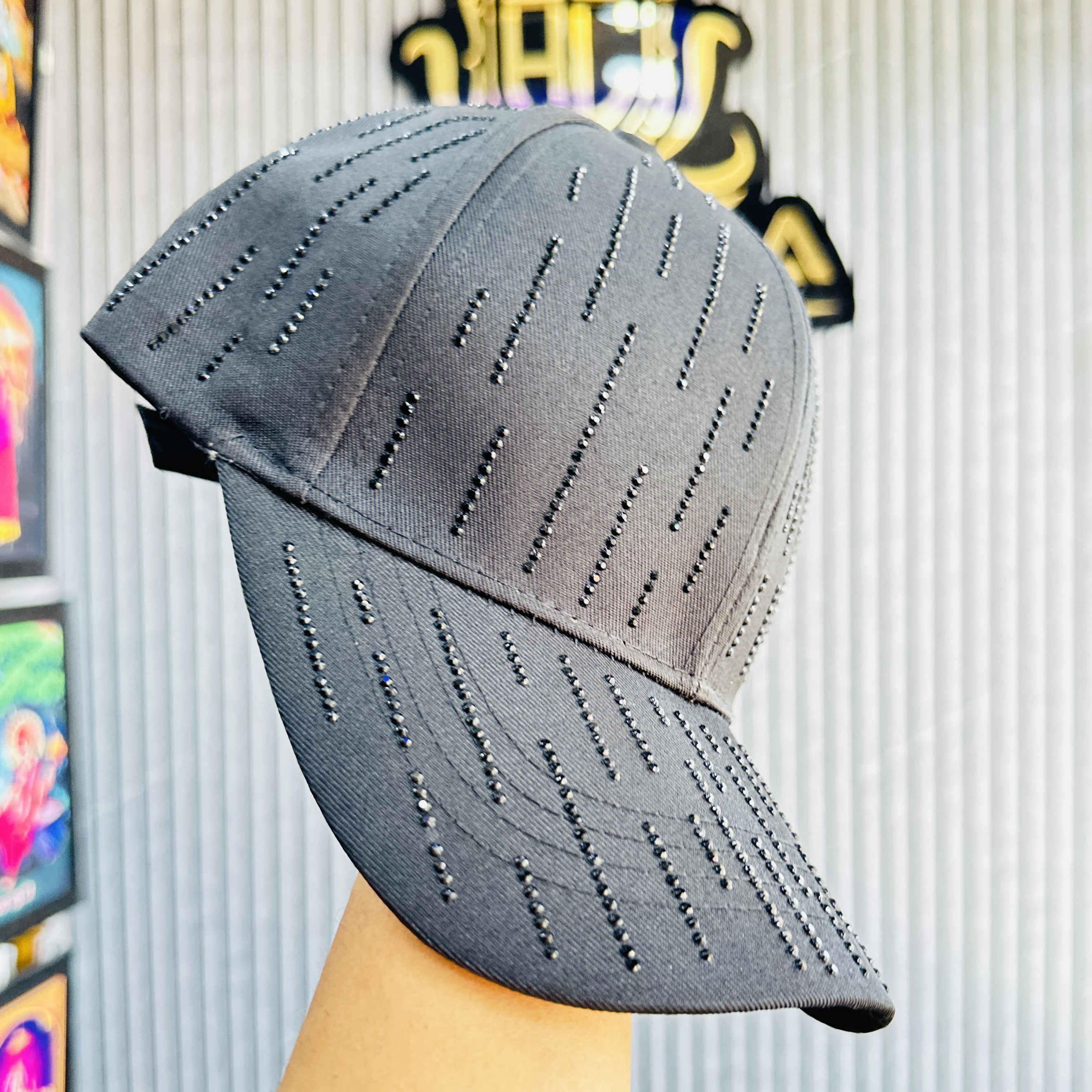 Black embellished baseball cap