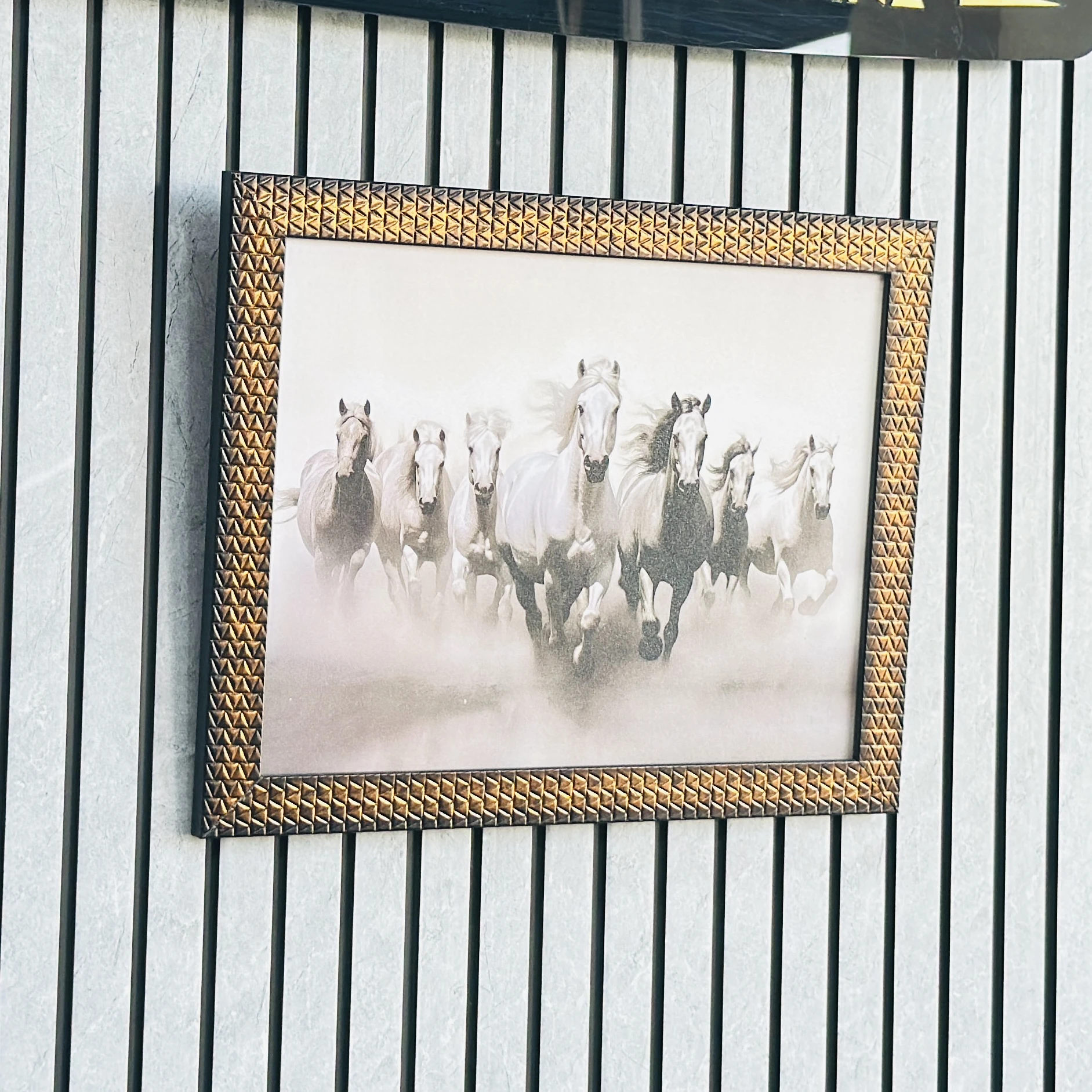 Seven White Running Horses Vastu framed art painting. JBZ80C