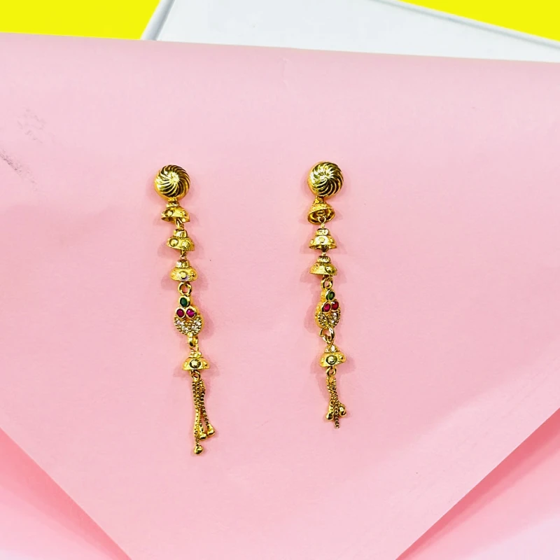 a pair of gold-plated long drop and dangle earrings