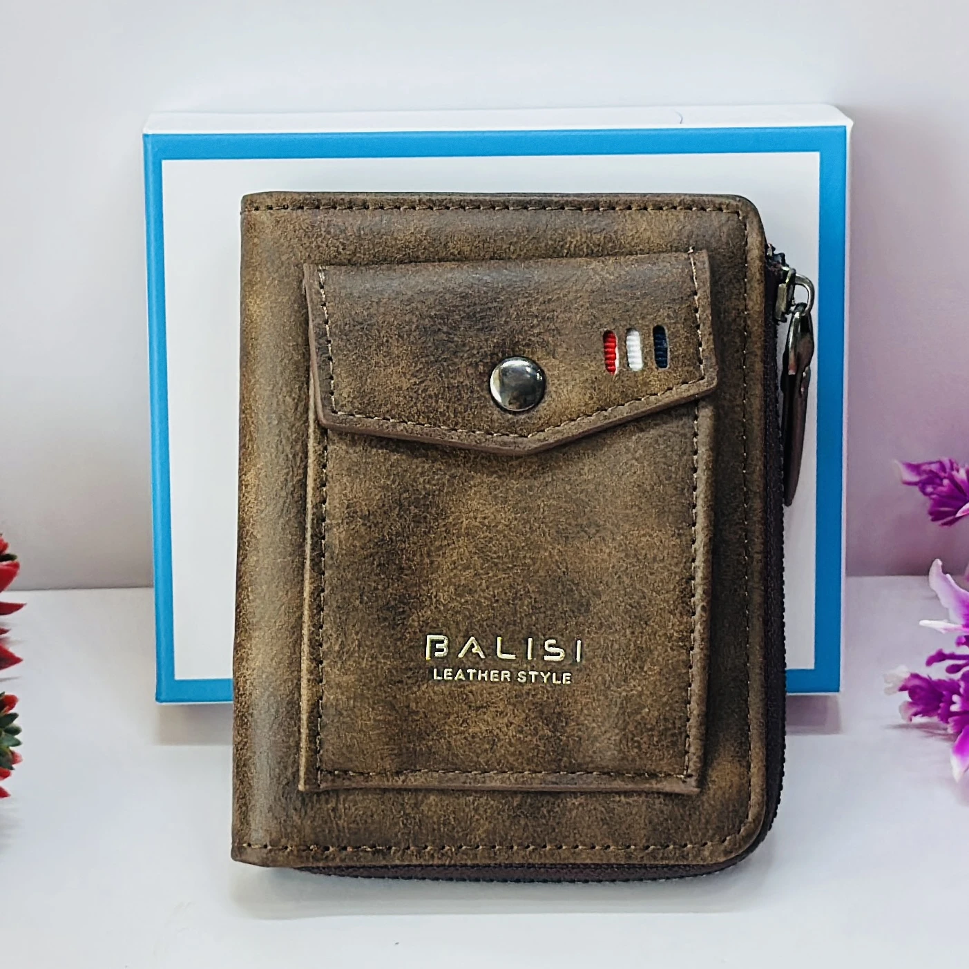 Brown faux leather bifold men's wallet