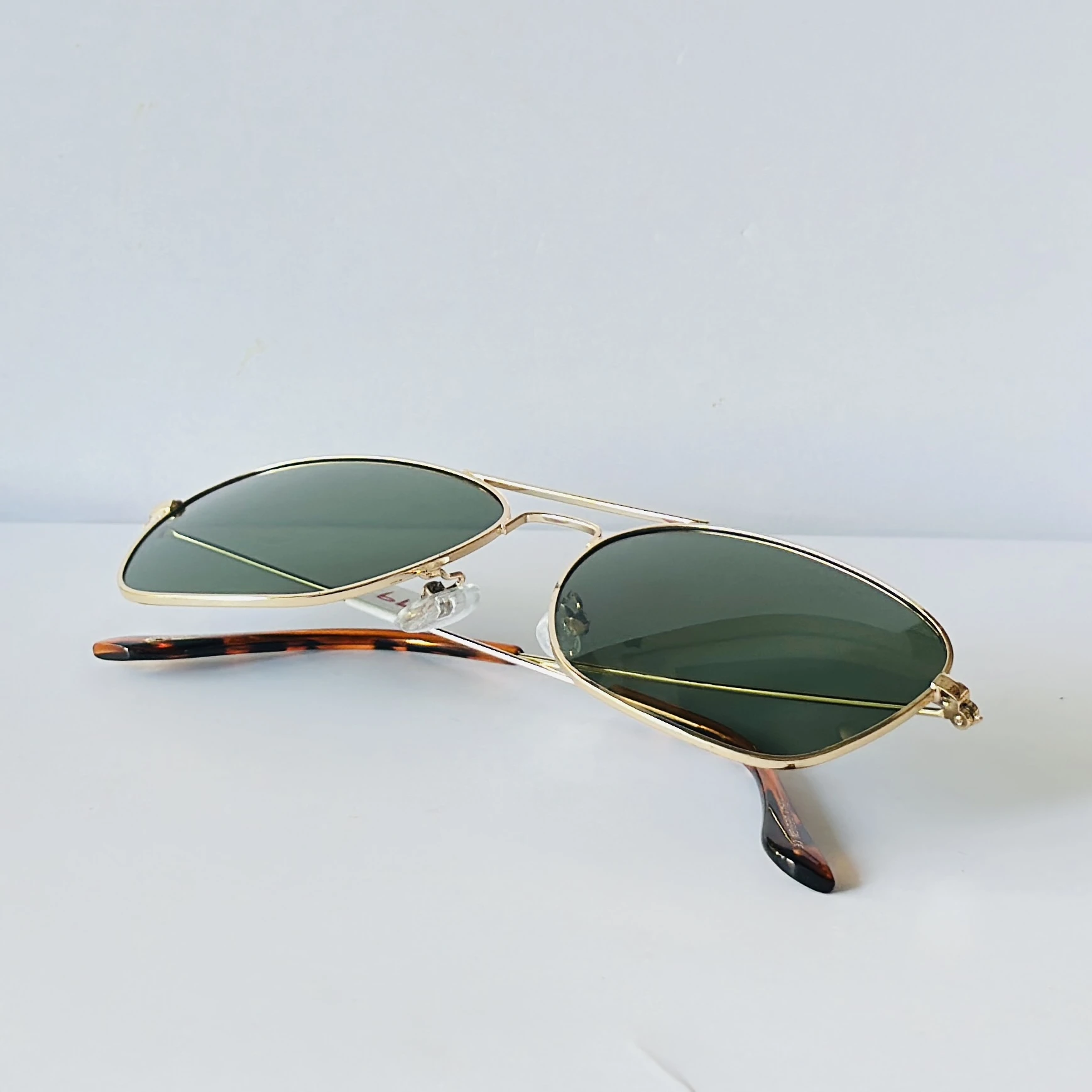 John Jacobs gold Aviator sunglasses with green lenses
