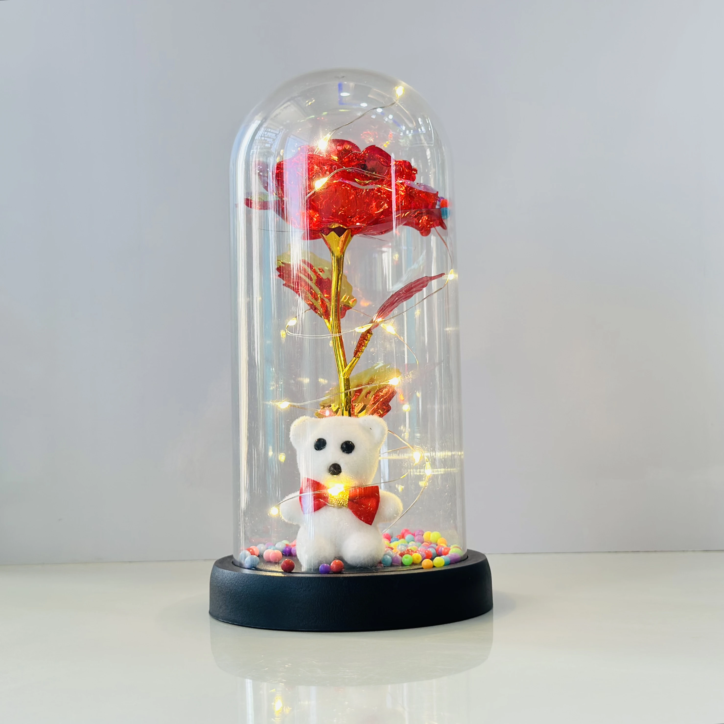 Red Rose with Teddy Bear & LED Light(SKU-Z7A2SO)