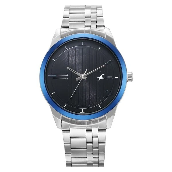 Fastrack Stunners Quartz Analog Black Dial Silver Stainless Steel Strap Watch for Guys