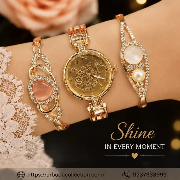Ladies Analog Watch & Bracelet Combo