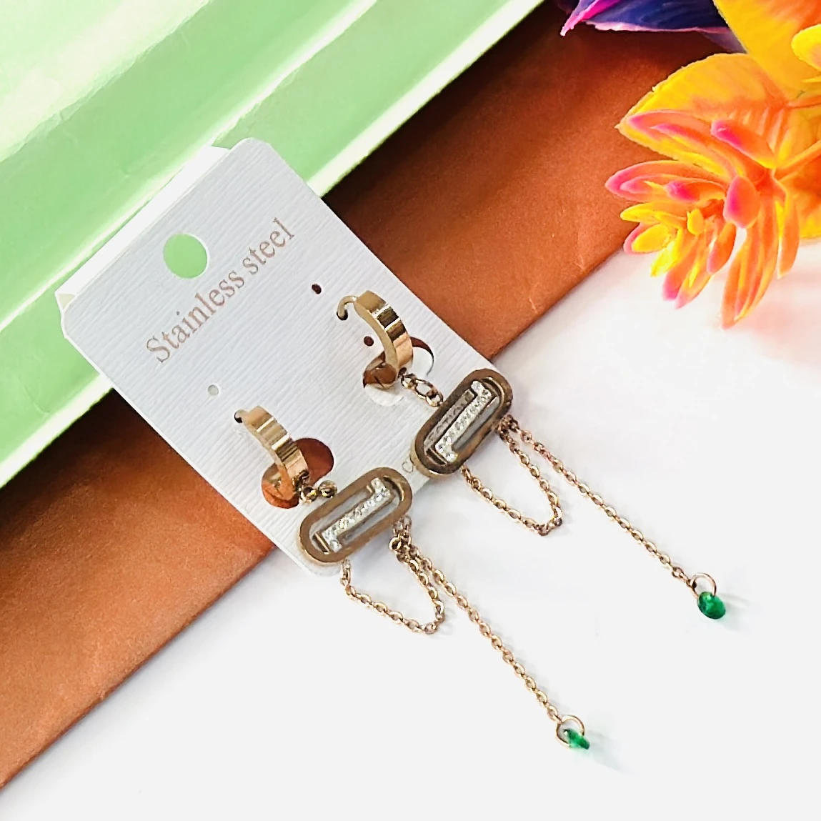 Rose gold and diamond drop earrings