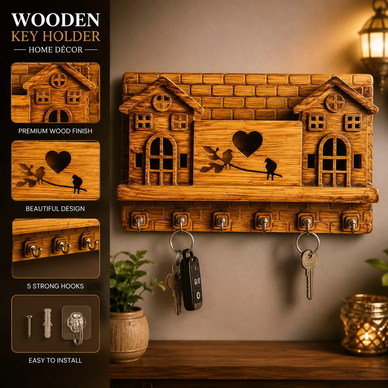 Wooden key holder (SKU-D5AHEK)