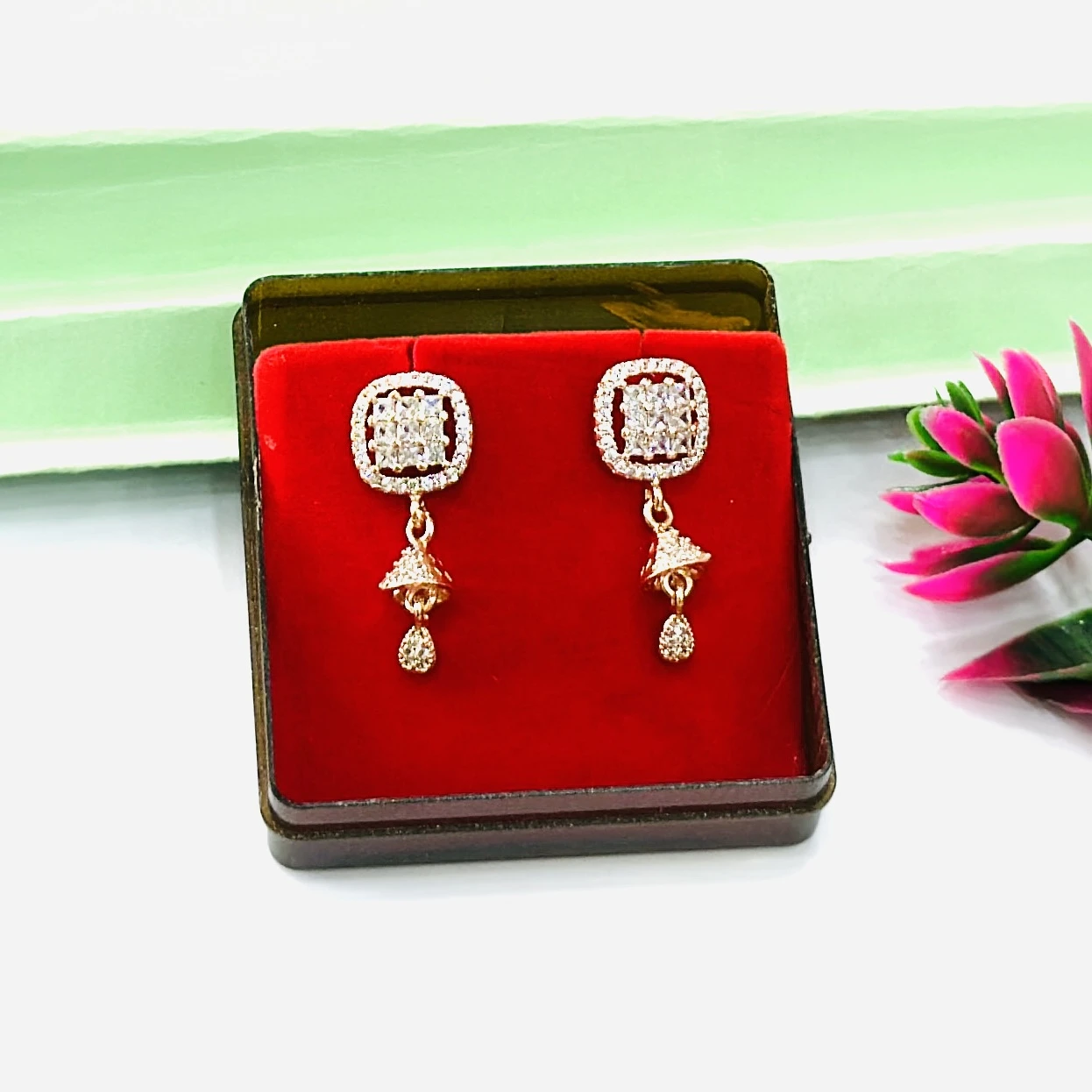 Women's Gold Finish Copper Alloy Cz Stones Jhumkas