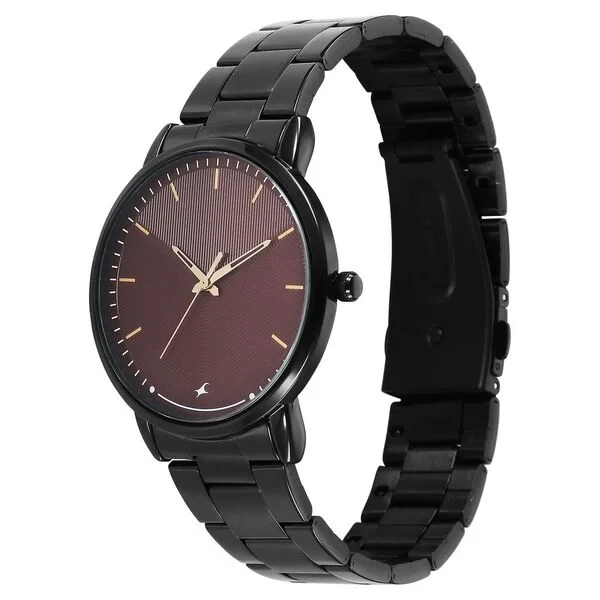 Fastrack Stunners Quartz Analog Maroon Dial Brown Stainless Steel Strap Watch For Guys  MODEL NO.38159NM03