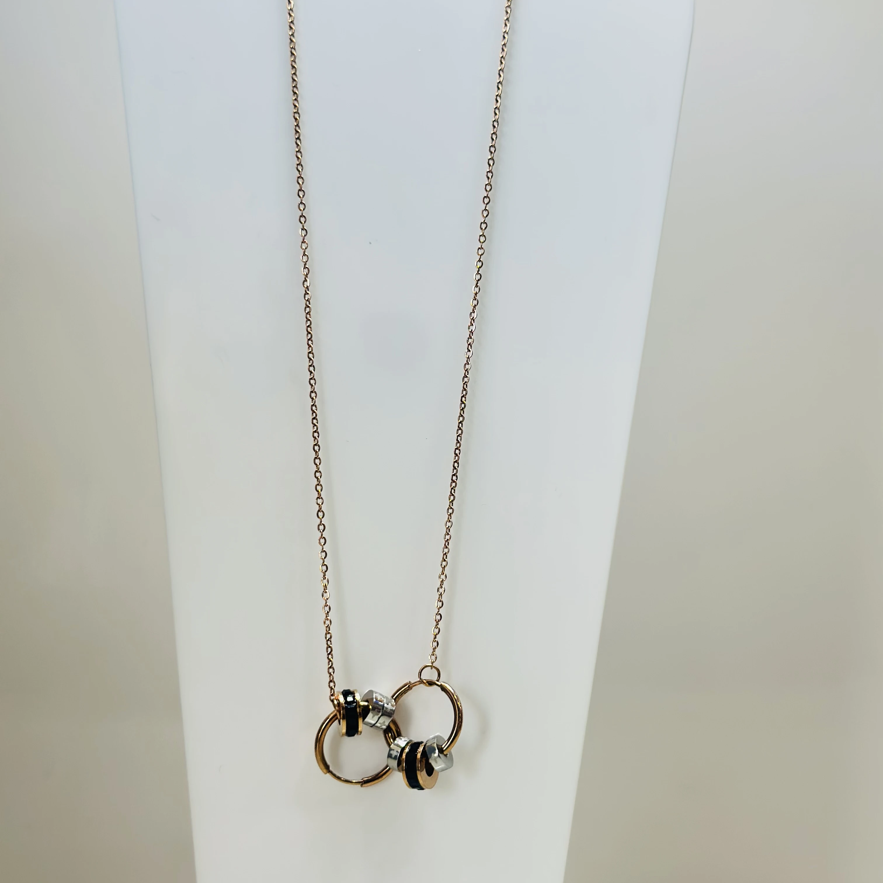 Delicate Rose Gold Toned Chain Neckpiece with Butterfly and Bead Droplets.