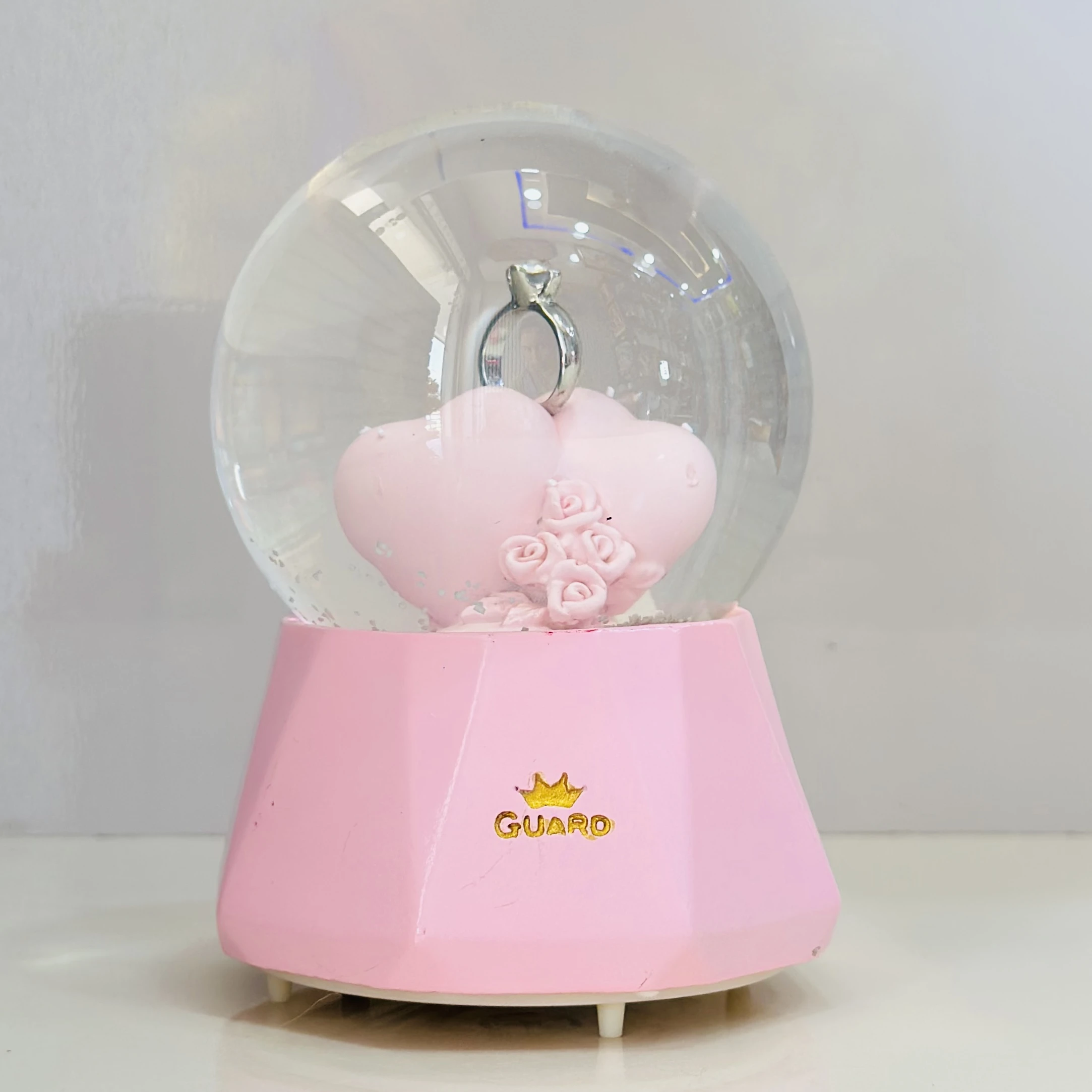 Musical snow globe with a ring and heart design(SKU-F3L3QP)