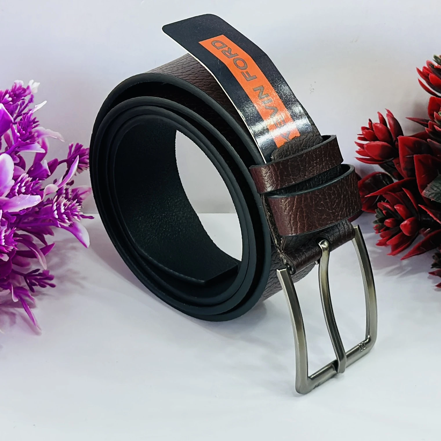 Brown leather men's belt