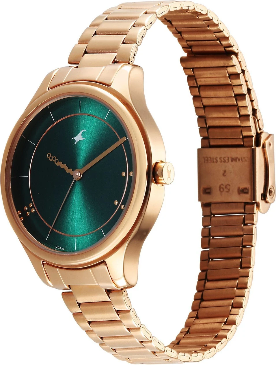Fastrack Stunners Green Dial Rose Gold MetalStrap Analog Watch  - For Girls NT6296WM02