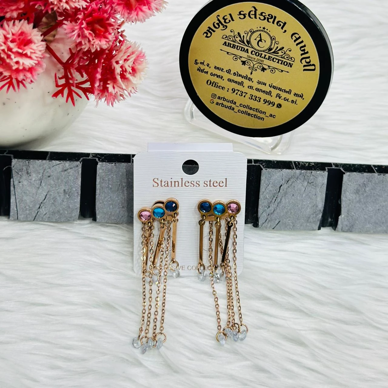 Gold plated chain drop earrings