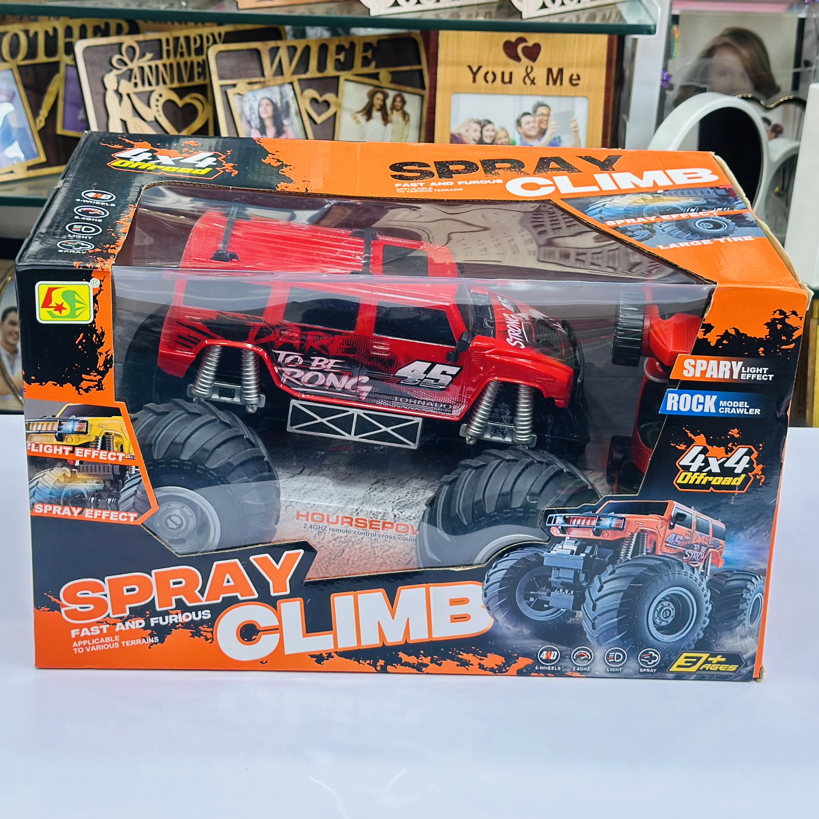 "Spray Climb" remote-control monster truck toy.