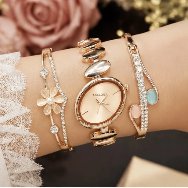Ladies Analog Watch & Bracelet Combo