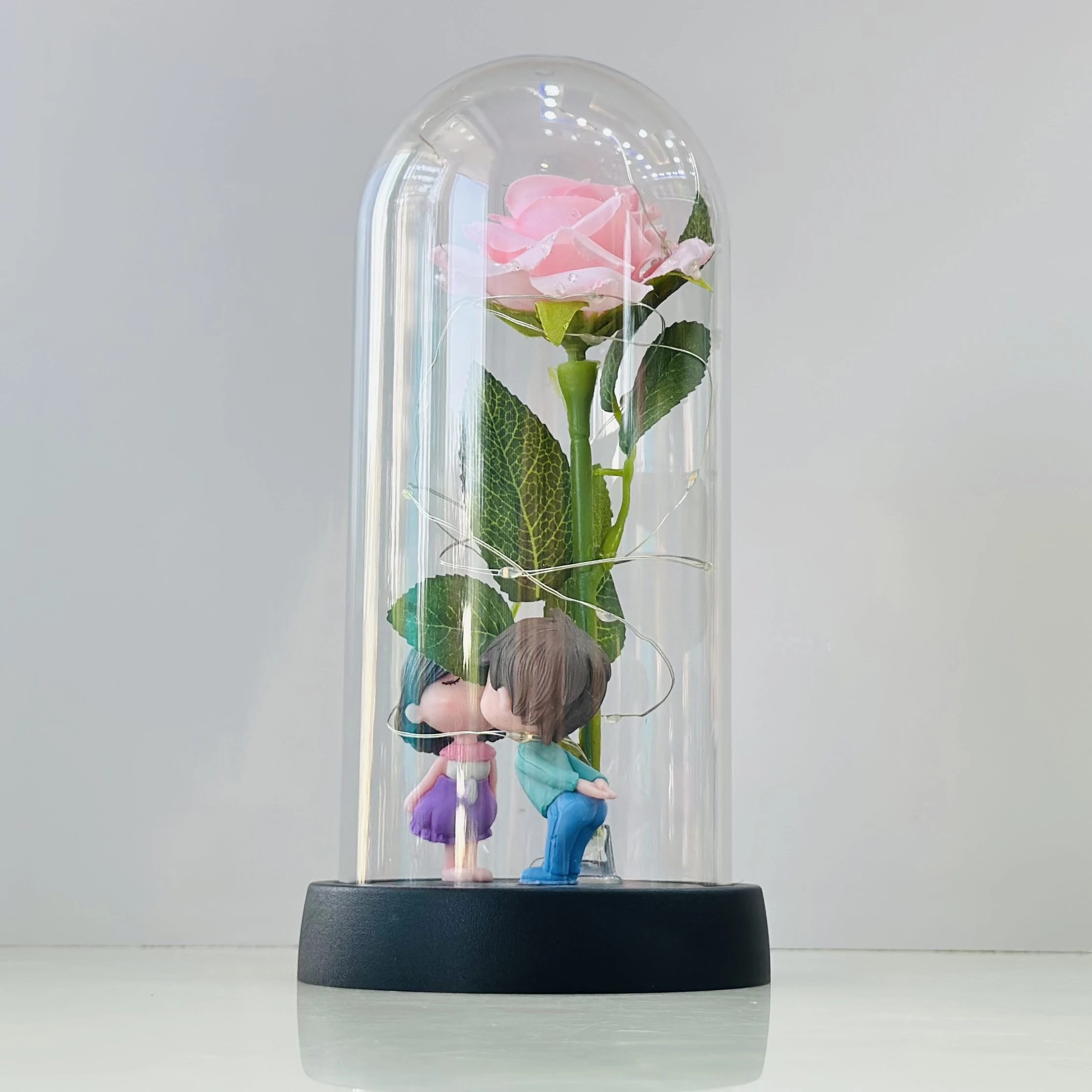 Lighted Rose Couple Glass Dome(SKU-P4C0Y)