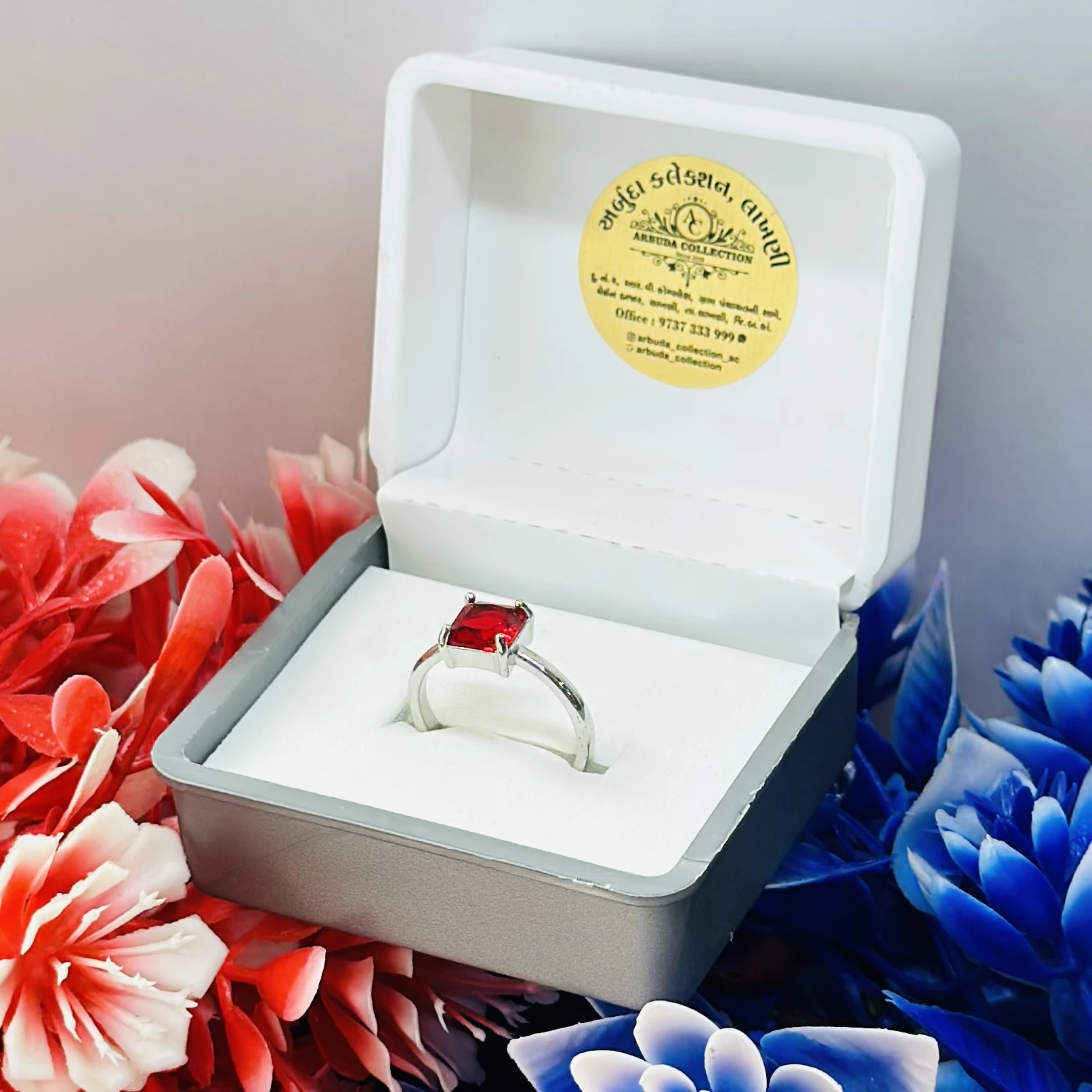 silver-plated adjustable ruby ring