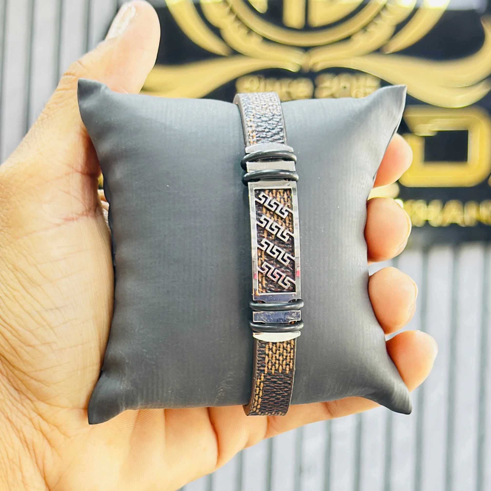men's stainless steel leather bracelet