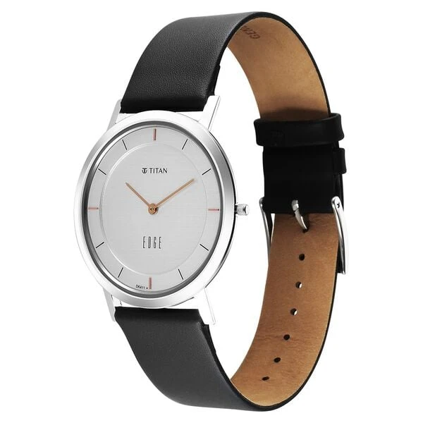 Quartz Analog Silver Dial Navy Blue Leather Strap Watch For Men - NT1595SL06