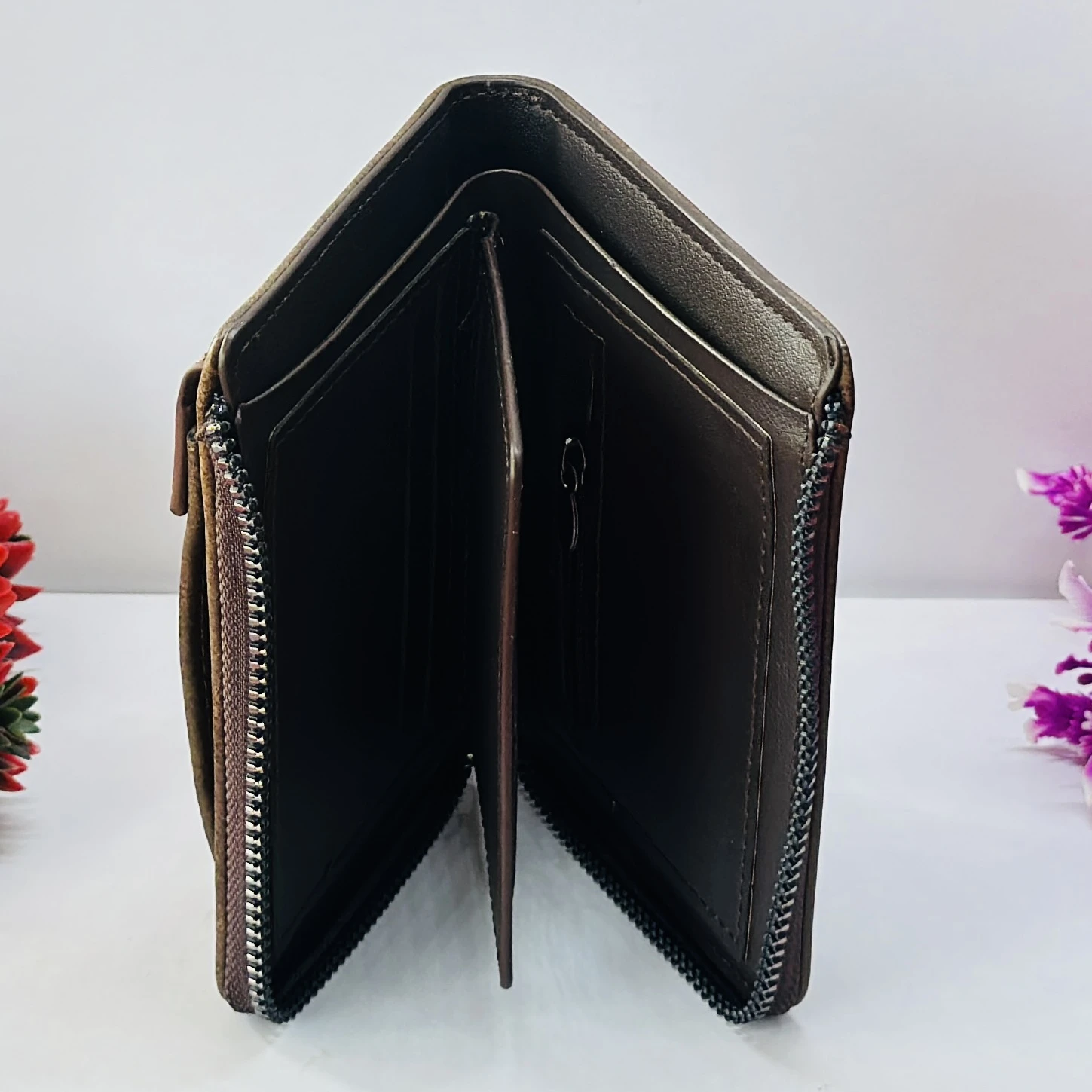 Brown faux leather bifold men's wallet
