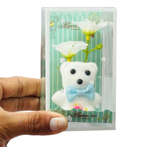 White teddy bear gift set