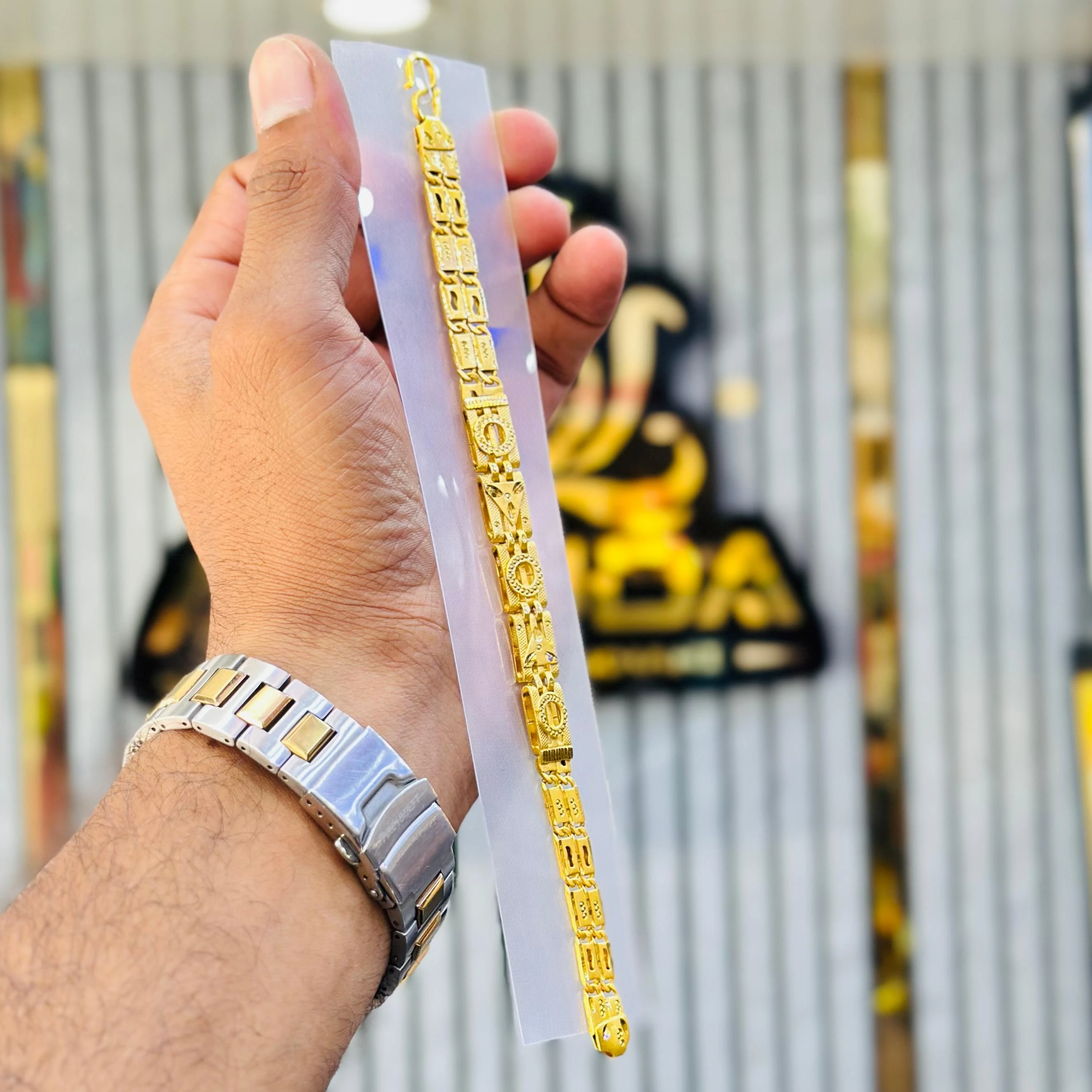 1 Gram Gold Plated 2 Line Nawabi Fashionable Design Bracelet for Men.